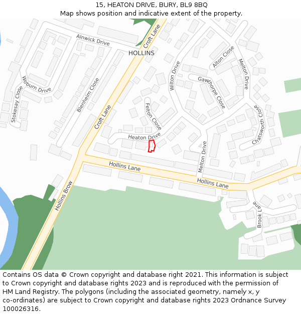 15, HEATON DRIVE, BURY, BL9 8BQ: Location map and indicative extent of plot