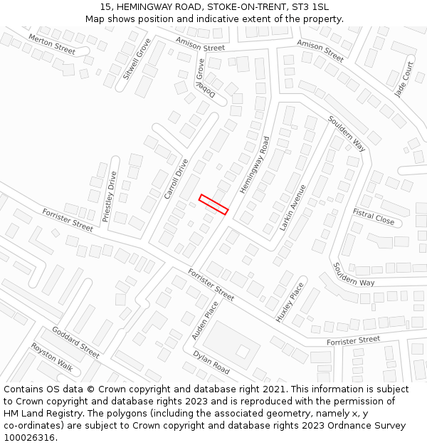 15, HEMINGWAY ROAD, STOKE-ON-TRENT, ST3 1SL: Location map and indicative extent of plot