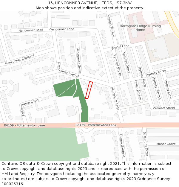 15, HENCONNER AVENUE, LEEDS, LS7 3NW: Location map and indicative extent of plot