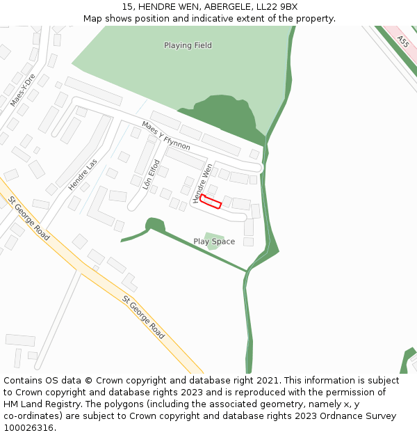 15, HENDRE WEN, ABERGELE, LL22 9BX: Location map and indicative extent of plot