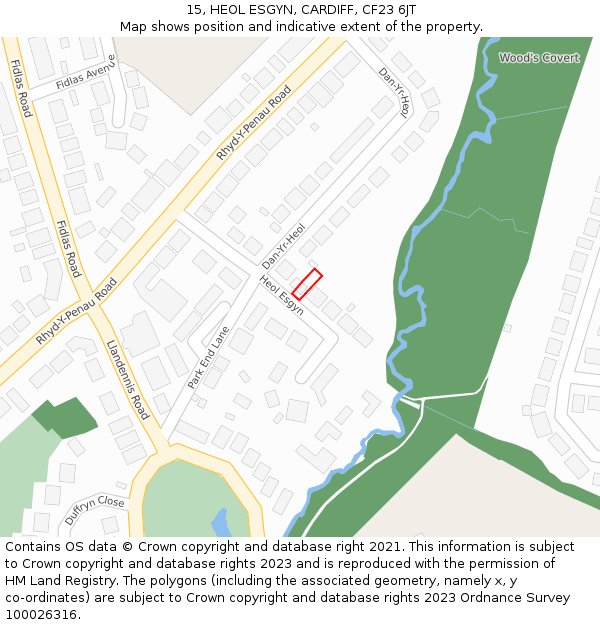 15, HEOL ESGYN, CARDIFF, CF23 6JT: Location map and indicative extent of plot