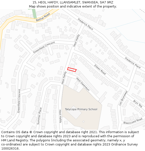 15, HEOL HAFDY, LLANSAMLET, SWANSEA, SA7 9RZ: Location map and indicative extent of plot