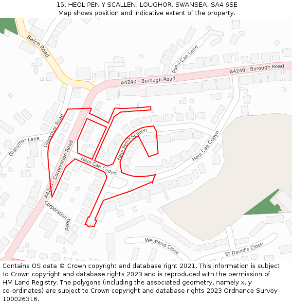 15, HEOL PEN Y SCALLEN, LOUGHOR, SWANSEA, SA4 6SE: Location map and indicative extent of plot