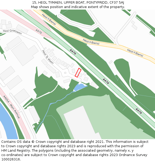 15, HEOL TYMAEN, UPPER BOAT, PONTYPRIDD, CF37 5AJ: Location map and indicative extent of plot