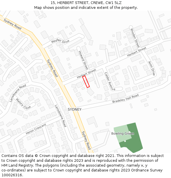 15, HERBERT STREET, CREWE, CW1 5LZ: Location map and indicative extent of plot