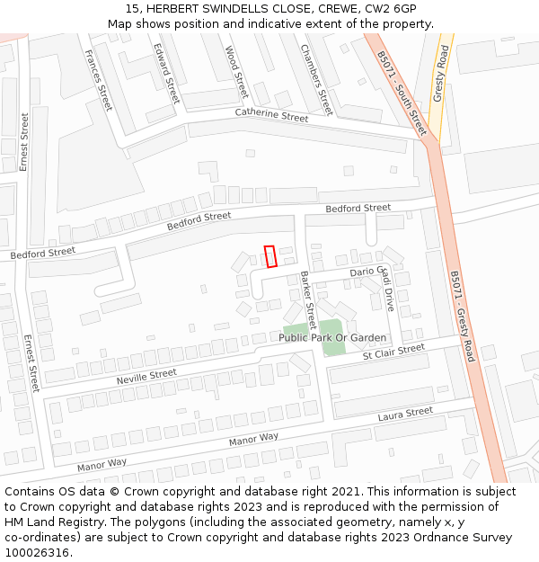 15, HERBERT SWINDELLS CLOSE, CREWE, CW2 6GP: Location map and indicative extent of plot