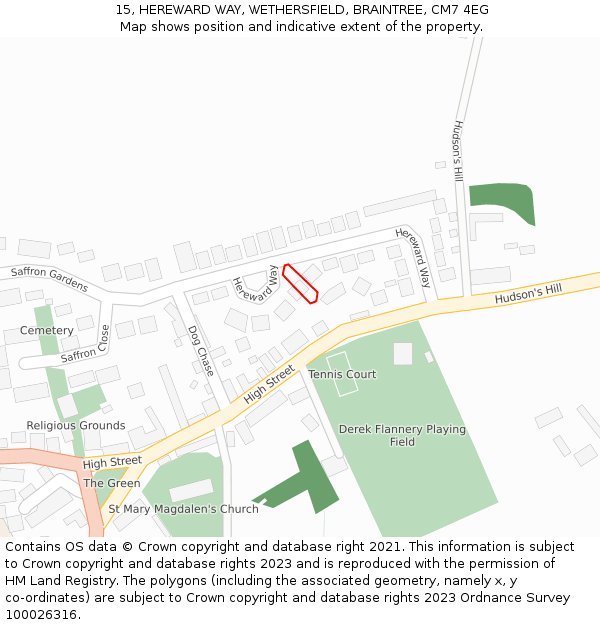 15, HEREWARD WAY, WETHERSFIELD, BRAINTREE, CM7 4EG: Location map and indicative extent of plot