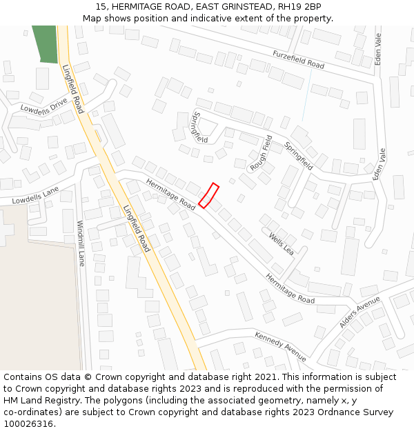 15, HERMITAGE ROAD, EAST GRINSTEAD, RH19 2BP: Location map and indicative extent of plot