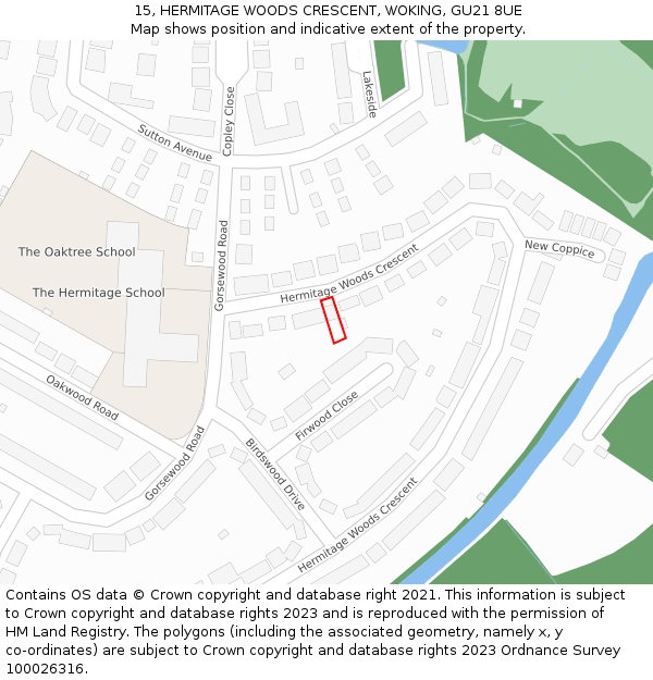 15, HERMITAGE WOODS CRESCENT, WOKING, GU21 8UE: Location map and indicative extent of plot