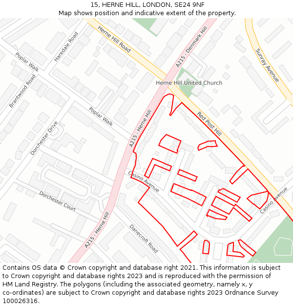 15, HERNE HILL, LONDON, SE24 9NF: Location map and indicative extent of plot