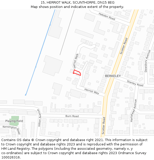 15, HERRIOT WALK, SCUNTHORPE, DN15 8EG: Location map and indicative extent of plot