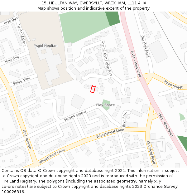 15, HEULFAN WAY, GWERSYLLT, WREXHAM, LL11 4HX: Location map and indicative extent of plot