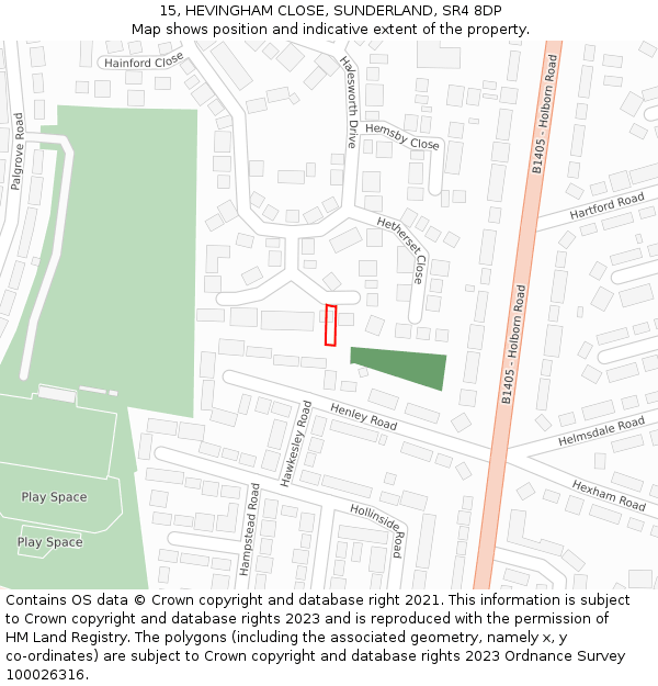 15, HEVINGHAM CLOSE, SUNDERLAND, SR4 8DP: Location map and indicative extent of plot