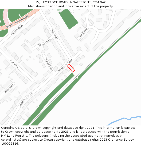 15, HEYBRIDGE ROAD, INGATESTONE, CM4 9AG: Location map and indicative extent of plot