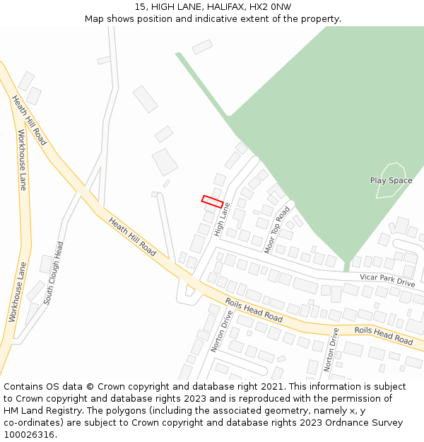 15, HIGH LANE, HALIFAX, HX2 0NW: Location map and indicative extent of plot