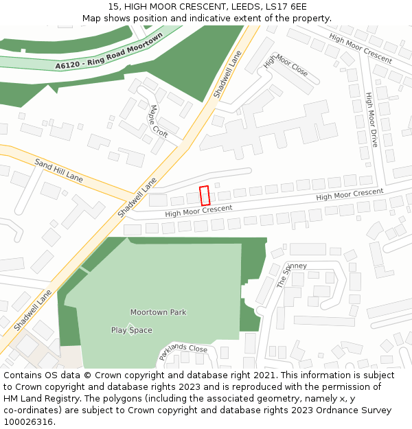 15, HIGH MOOR CRESCENT, LEEDS, LS17 6EE: Location map and indicative extent of plot