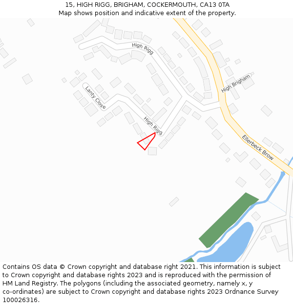 15, HIGH RIGG, BRIGHAM, COCKERMOUTH, CA13 0TA: Location map and indicative extent of plot