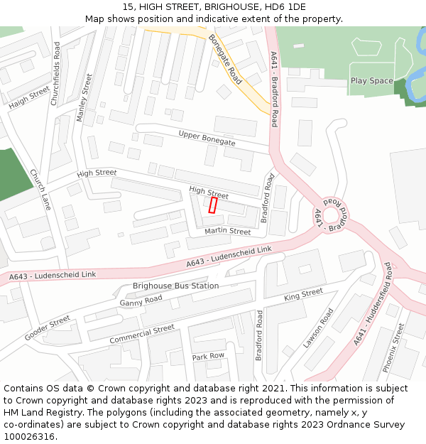 15, HIGH STREET, BRIGHOUSE, HD6 1DE: Location map and indicative extent of plot