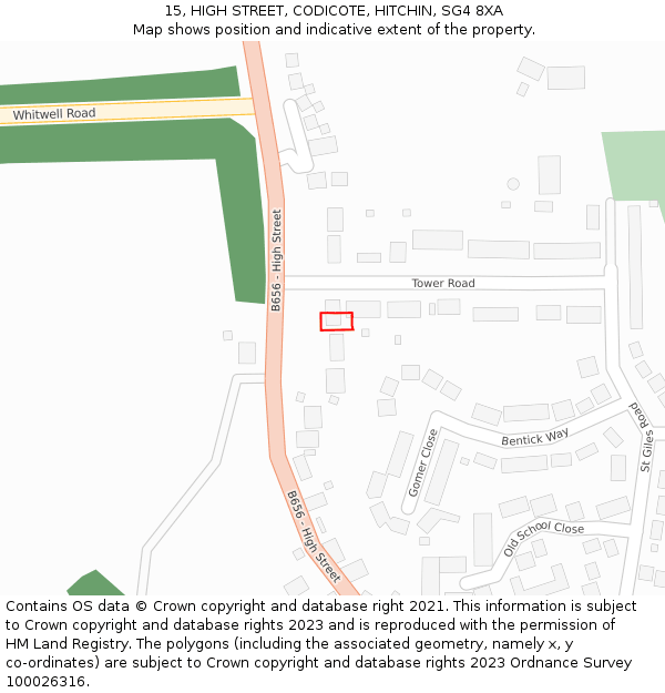 15, HIGH STREET, CODICOTE, HITCHIN, SG4 8XA: Location map and indicative extent of plot