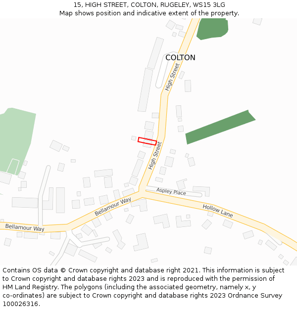 15, HIGH STREET, COLTON, RUGELEY, WS15 3LG: Location map and indicative extent of plot