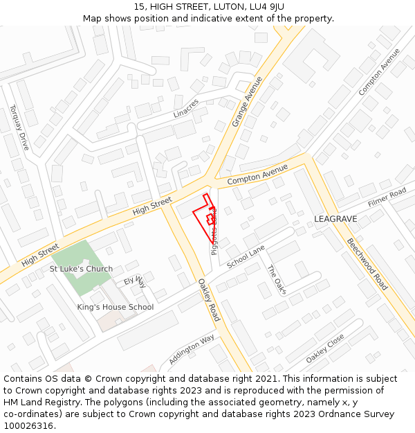 15, HIGH STREET, LUTON, LU4 9JU: Location map and indicative extent of plot