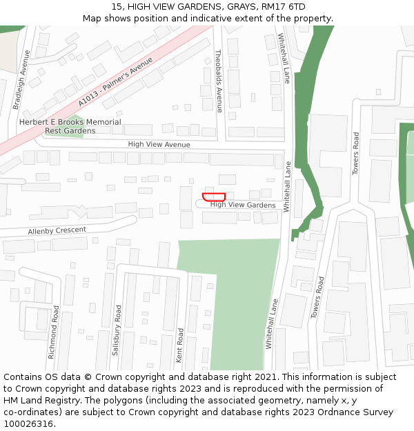 15, HIGH VIEW GARDENS, GRAYS, RM17 6TD: Location map and indicative extent of plot