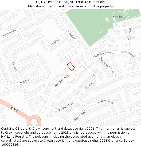 15, HIGHCLERE DRIVE, SUNDERLAND, SR2 0DB: Location map and indicative extent of plot