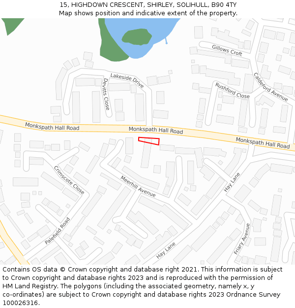 15, HIGHDOWN CRESCENT, SHIRLEY, SOLIHULL, B90 4TY: Location map and indicative extent of plot