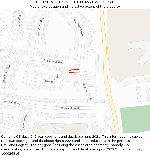 15, HIGHDOWN DRIVE, LITTLEHAMPTON, BN17 6HJ: Location map and indicative extent of plot