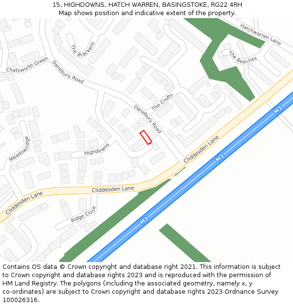 15, HIGHDOWNS, HATCH WARREN, BASINGSTOKE, RG22 4RH: Location map and indicative extent of plot