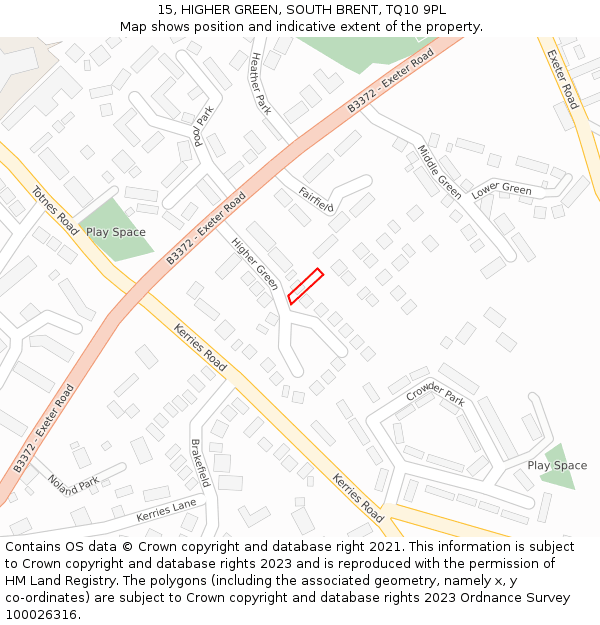 15, HIGHER GREEN, SOUTH BRENT, TQ10 9PL: Location map and indicative extent of plot