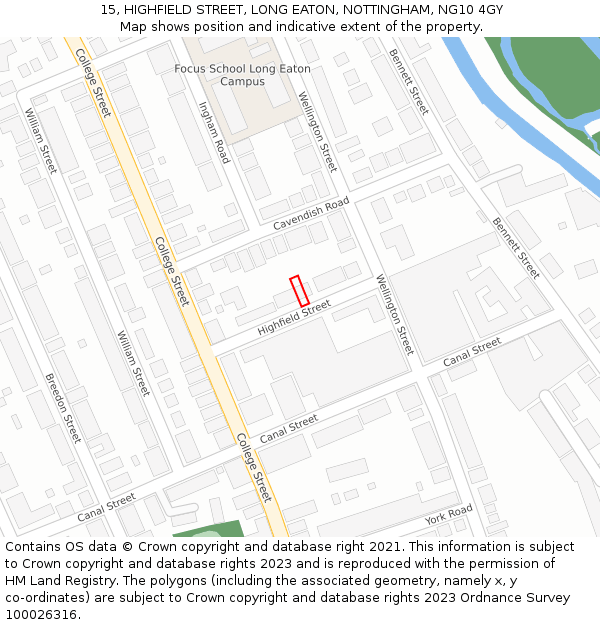 15, HIGHFIELD STREET, LONG EATON, NOTTINGHAM, NG10 4GY: Location map and indicative extent of plot