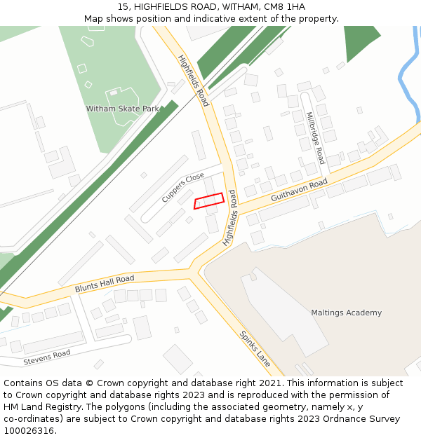 15, HIGHFIELDS ROAD, WITHAM, CM8 1HA: Location map and indicative extent of plot