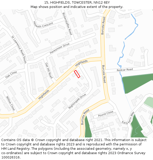 15, HIGHFIELDS, TOWCESTER, NN12 6EY: Location map and indicative extent of plot