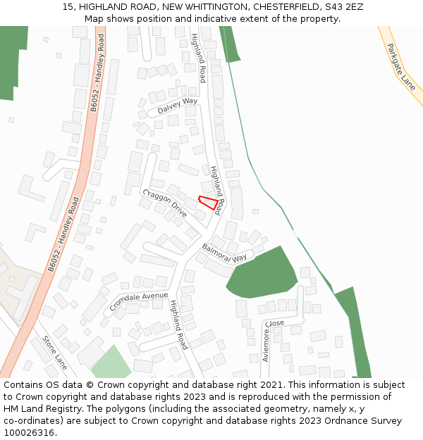 15, HIGHLAND ROAD, NEW WHITTINGTON, CHESTERFIELD, S43 2EZ: Location map and indicative extent of plot
