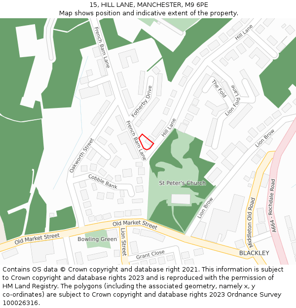 15, HILL LANE, MANCHESTER, M9 6PE: Location map and indicative extent of plot