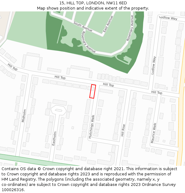 15, HILL TOP, LONDON, NW11 6ED: Location map and indicative extent of plot