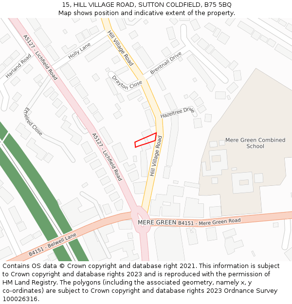 15, HILL VILLAGE ROAD, SUTTON COLDFIELD, B75 5BQ: Location map and indicative extent of plot