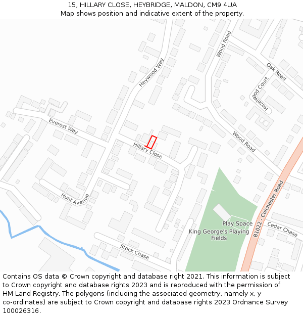 15, HILLARY CLOSE, HEYBRIDGE, MALDON, CM9 4UA: Location map and indicative extent of plot
