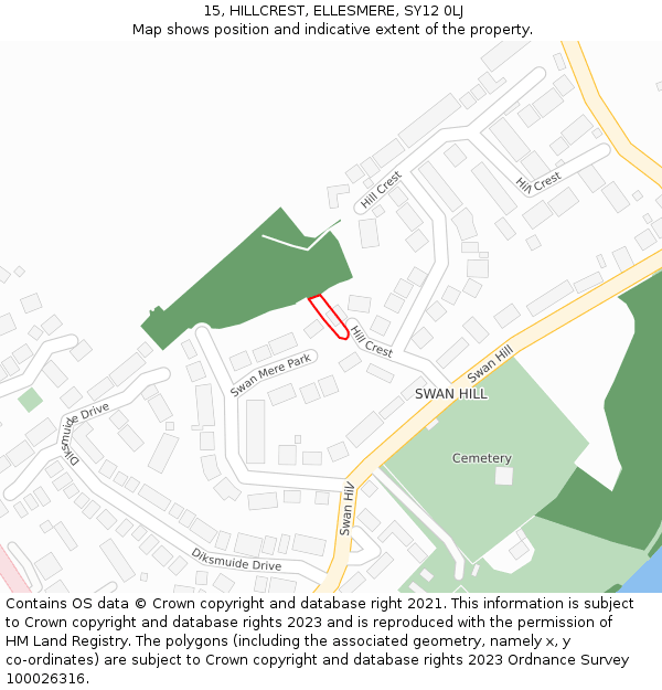 15, HILLCREST, ELLESMERE, SY12 0LJ: Location map and indicative extent of plot