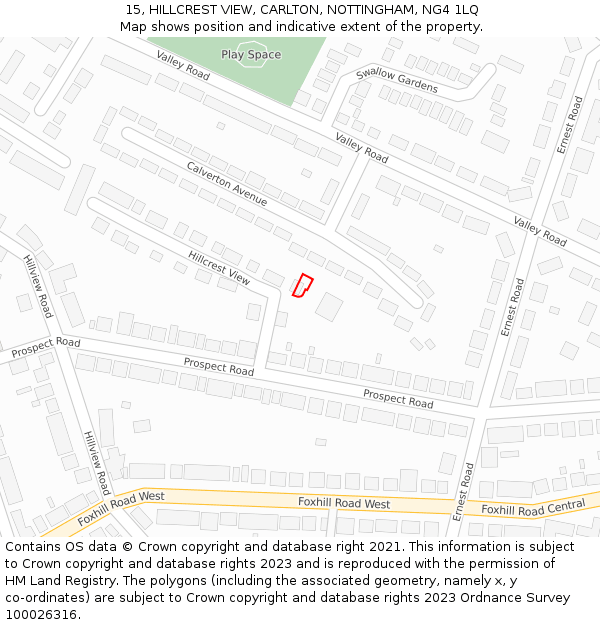 15, HILLCREST VIEW, CARLTON, NOTTINGHAM, NG4 1LQ: Location map and indicative extent of plot