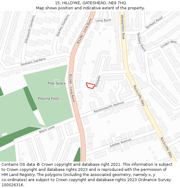 15, HILLDYKE, GATESHEAD, NE9 7HQ: Location map and indicative extent of plot