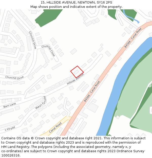 15, HILLSIDE AVENUE, NEWTOWN, SY16 2PS: Location map and indicative extent of plot