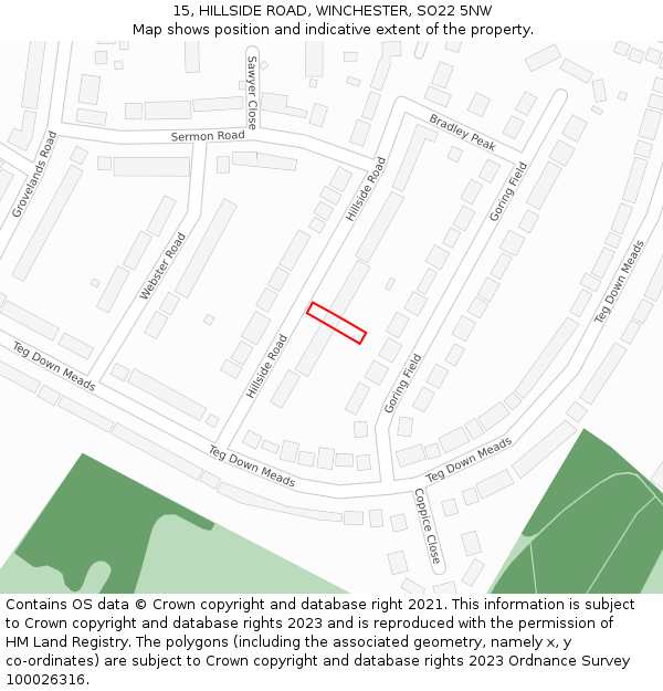 15, HILLSIDE ROAD, WINCHESTER, SO22 5NW: Location map and indicative extent of plot