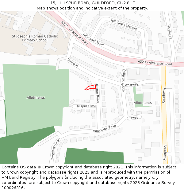 15, HILLSPUR ROAD, GUILDFORD, GU2 8HE: Location map and indicative extent of plot