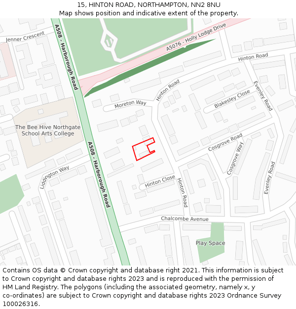 15, HINTON ROAD, NORTHAMPTON, NN2 8NU: Location map and indicative extent of plot
