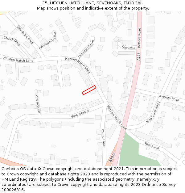 15, HITCHEN HATCH LANE, SEVENOAKS, TN13 3AU: Location map and indicative extent of plot