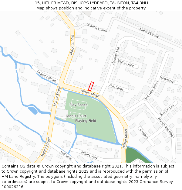 15, HITHER MEAD, BISHOPS LYDEARD, TAUNTON, TA4 3NH: Location map and indicative extent of plot