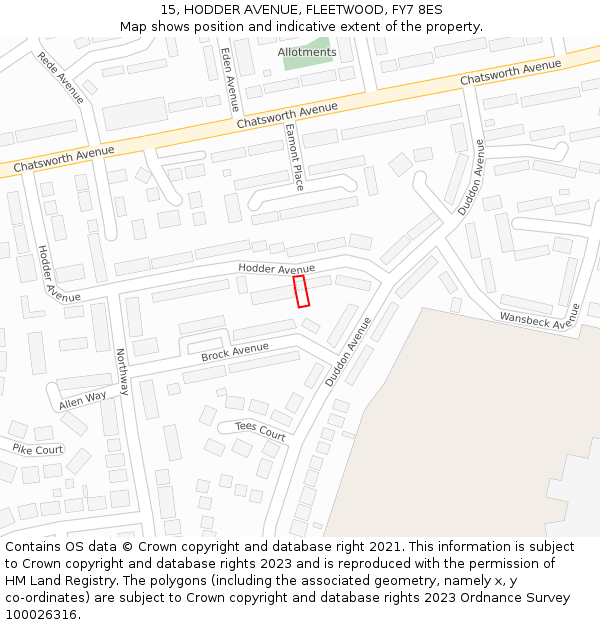 15, HODDER AVENUE, FLEETWOOD, FY7 8ES: Location map and indicative extent of plot