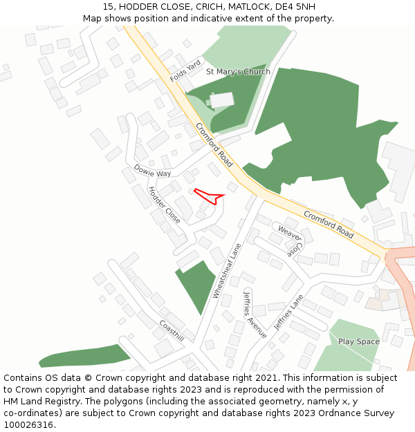 15, HODDER CLOSE, CRICH, MATLOCK, DE4 5NH: Location map and indicative extent of plot